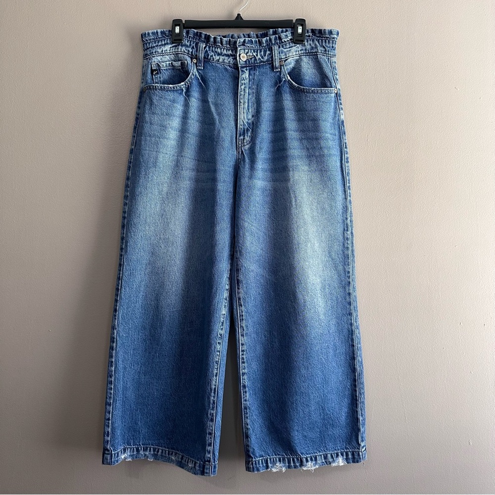 KanCan Aroly Ultra High Rise Paperbag Wide Leg Raw Hem Denim Jeans Womens 30